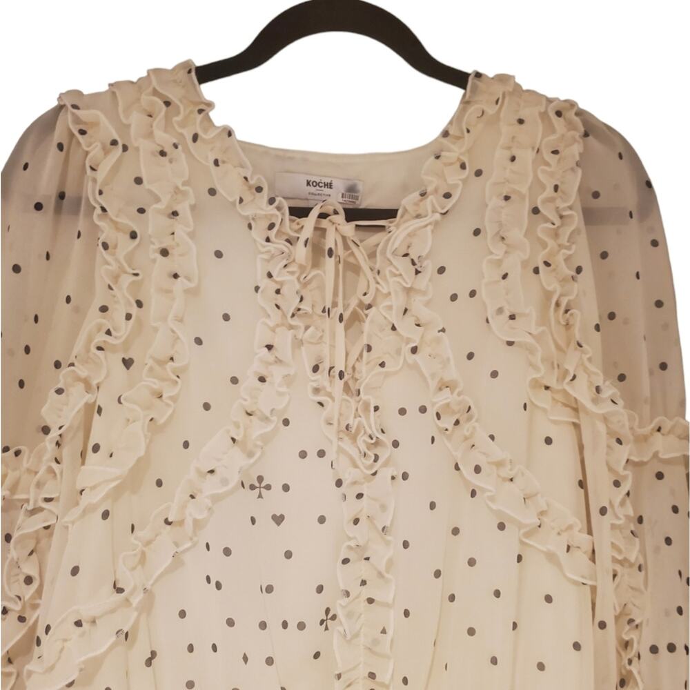 EUC Koche Collective White Polka-dot Frilly Ruffles Chiffon Dress French 40 US M